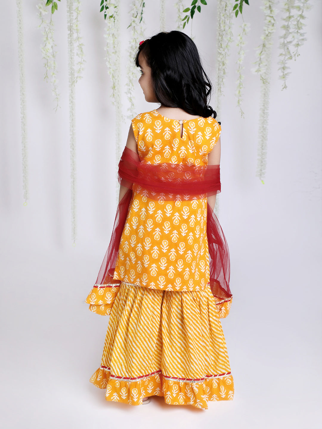 Girl - Yellow Cotton Sharara Set with Dupatta
