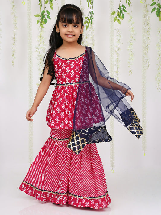 Girl - Red & Navy Blue Cotton Sharara Set