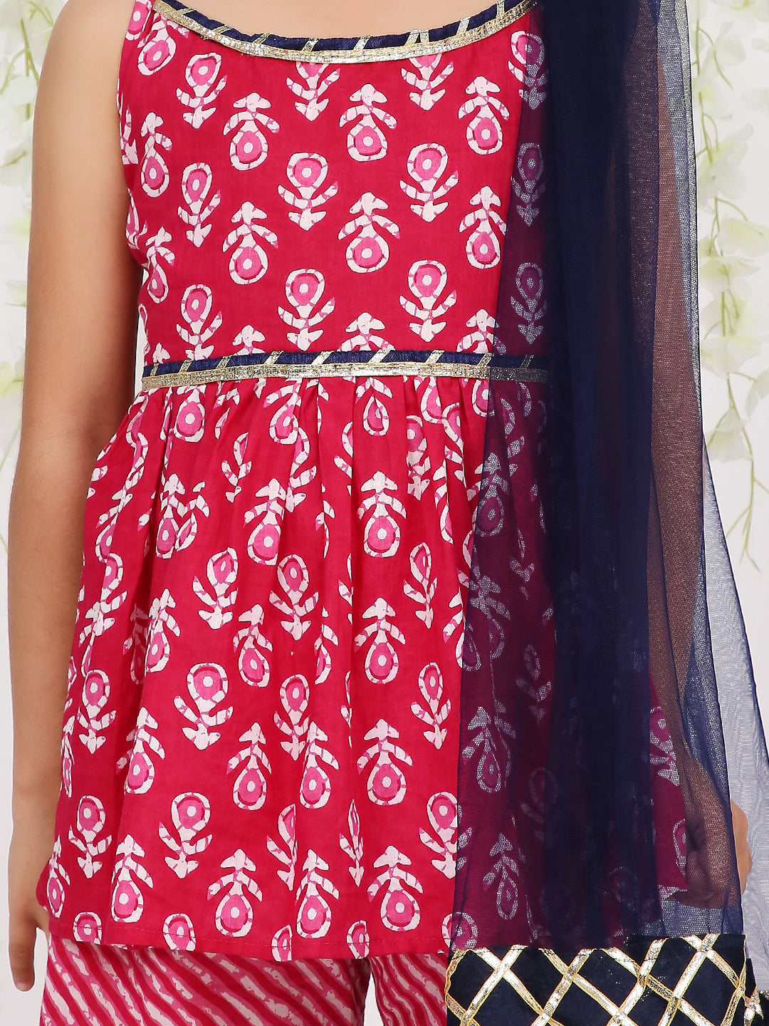 Girl - Red & Navy Blue Cotton Sharara Set
