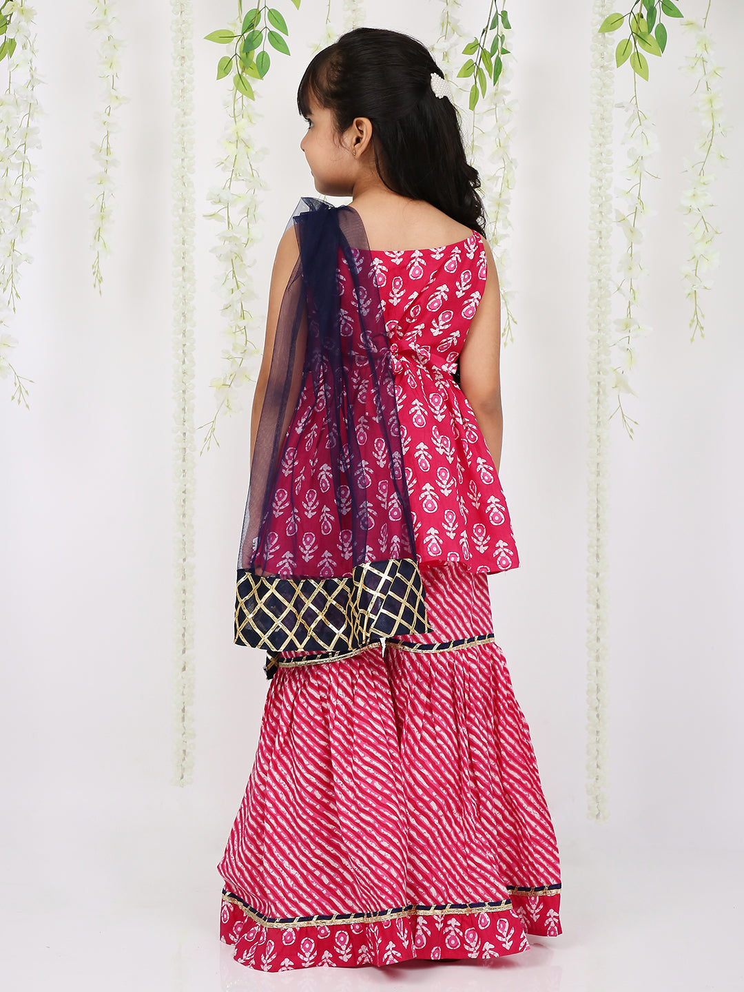 Girl - Red & Navy Blue Cotton Sharara Set