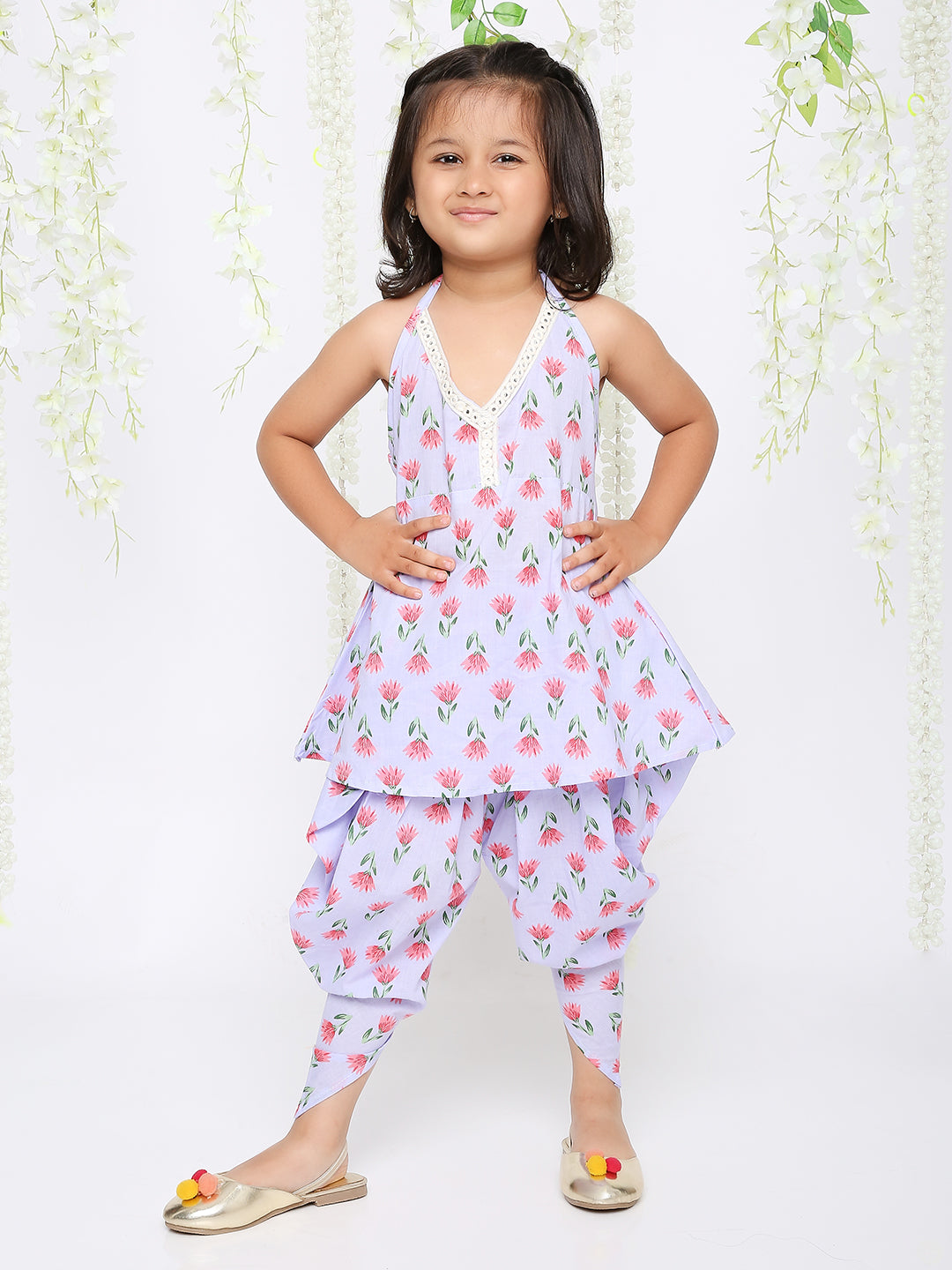 Girl - Light Blue Halter neck Kurta Dhoti Set