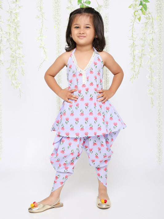 Girl - Light Blue Halter neck Kurta Dhoti Set
