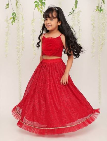 Girl - Red Net Lehanga with Cotton Lining