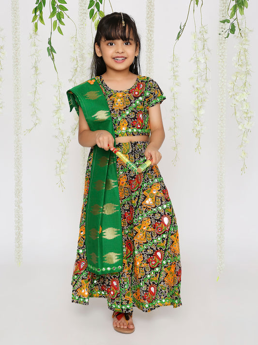 Girl - Green Mirror-work Navratri Lehanga