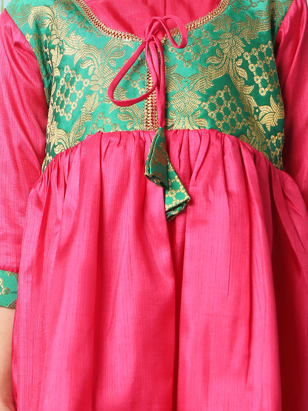 Girl - Pink & Green Anarkali Style Kurta Salwar Set