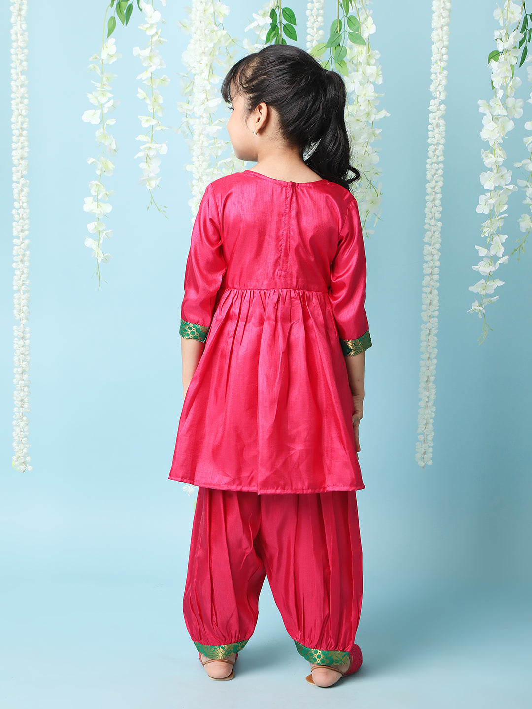 Girl - Pink & Green Anarkali Style Kurta Salwar Set