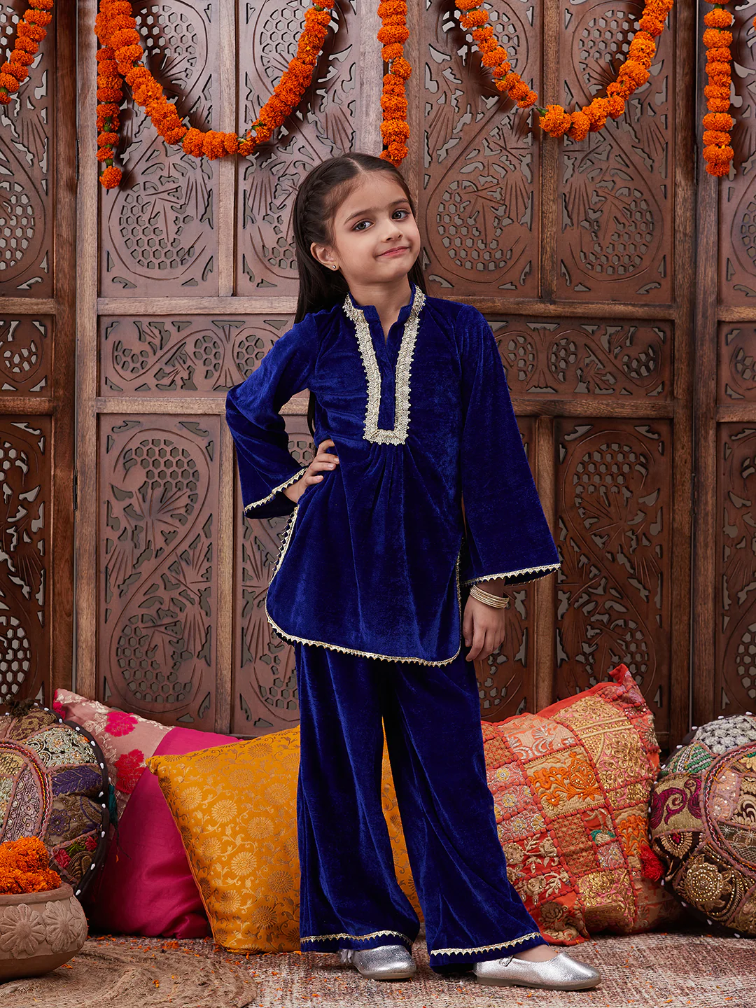 Girl - Blue Velvet Sharara Set