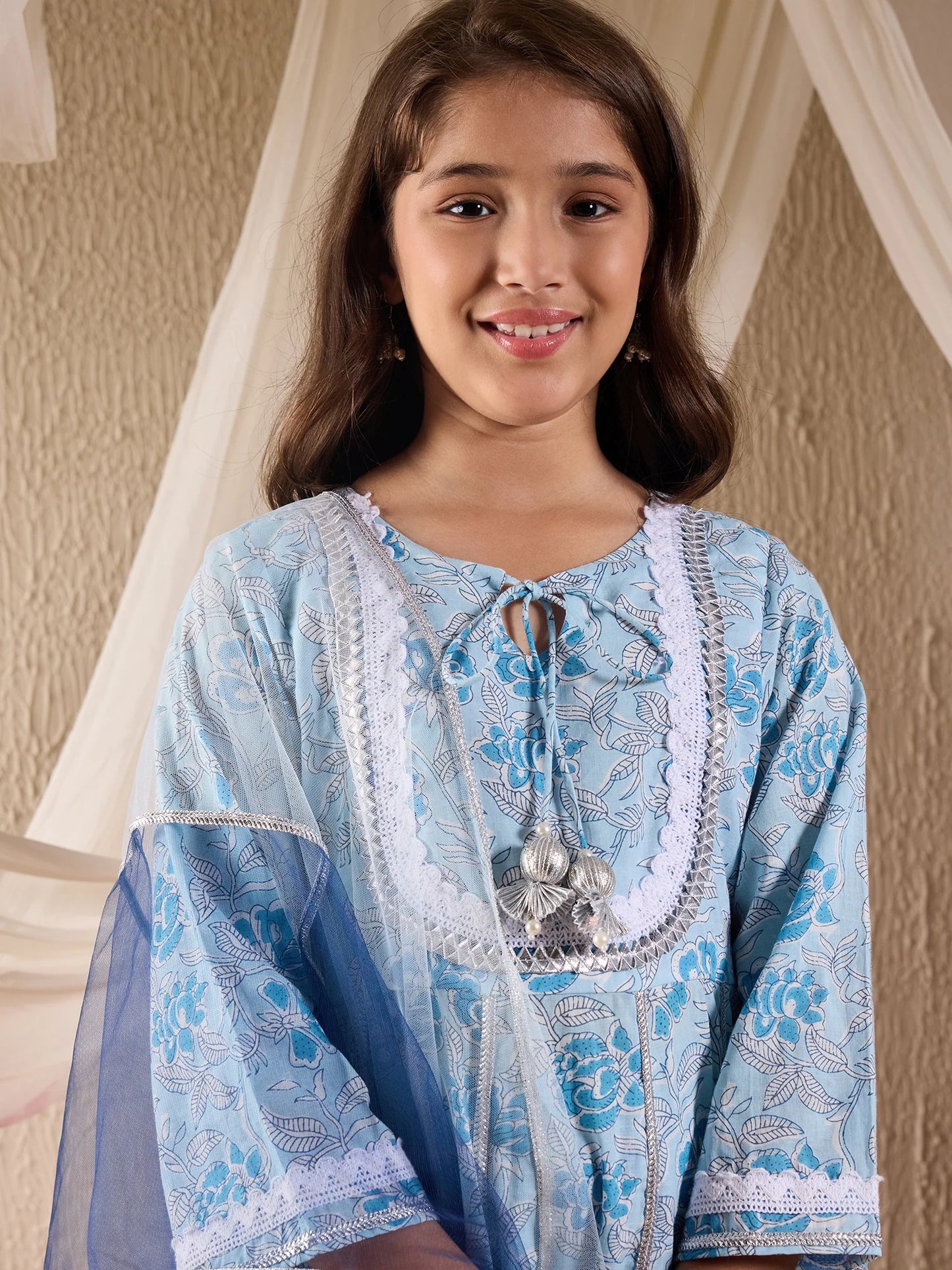 Girl - Blue Kurta Set with Dupatta