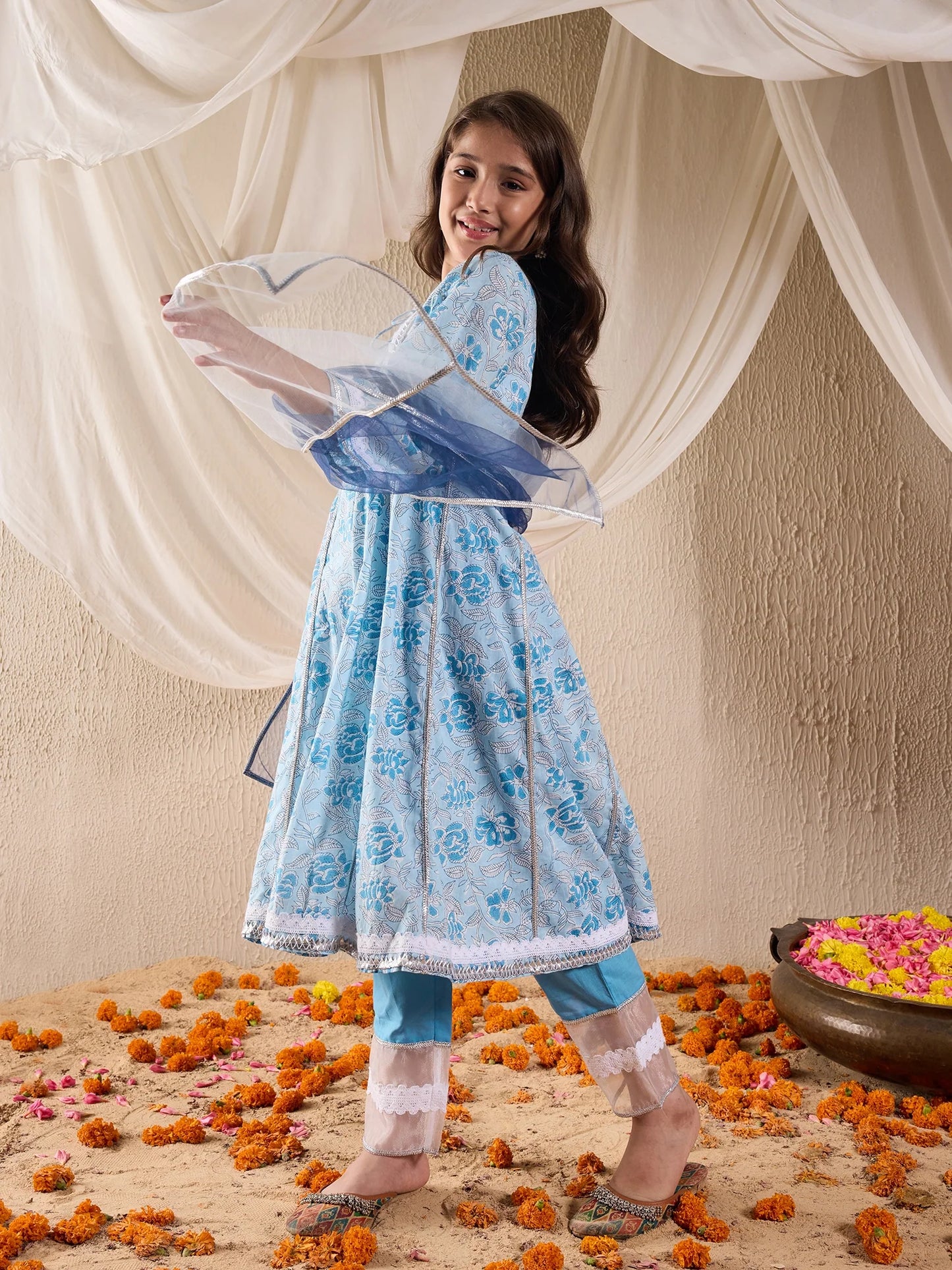 Girl - Blue Kurta Set with Dupatta