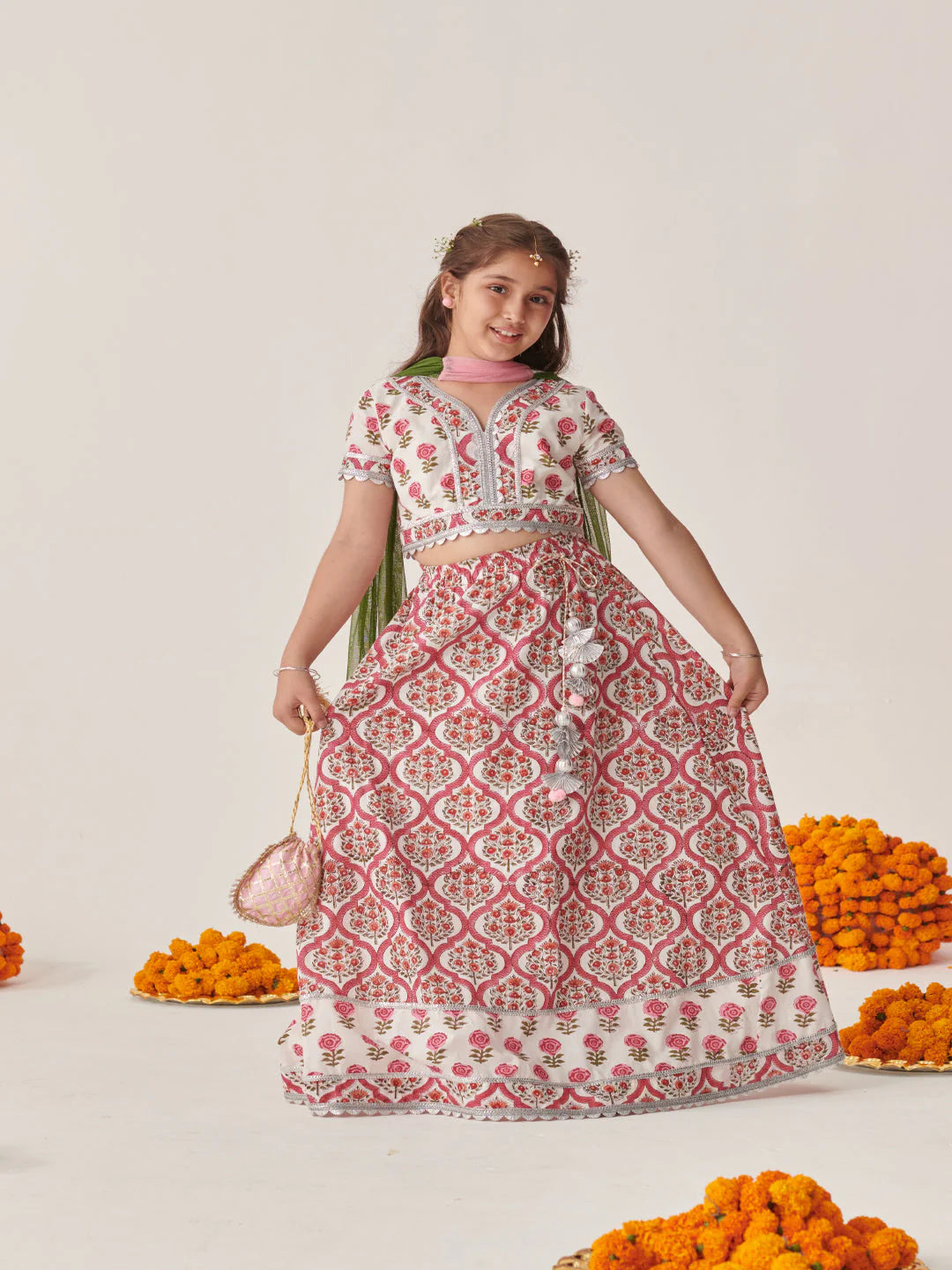 Girl - Red Cotton Lehanga Choli with Dupatta