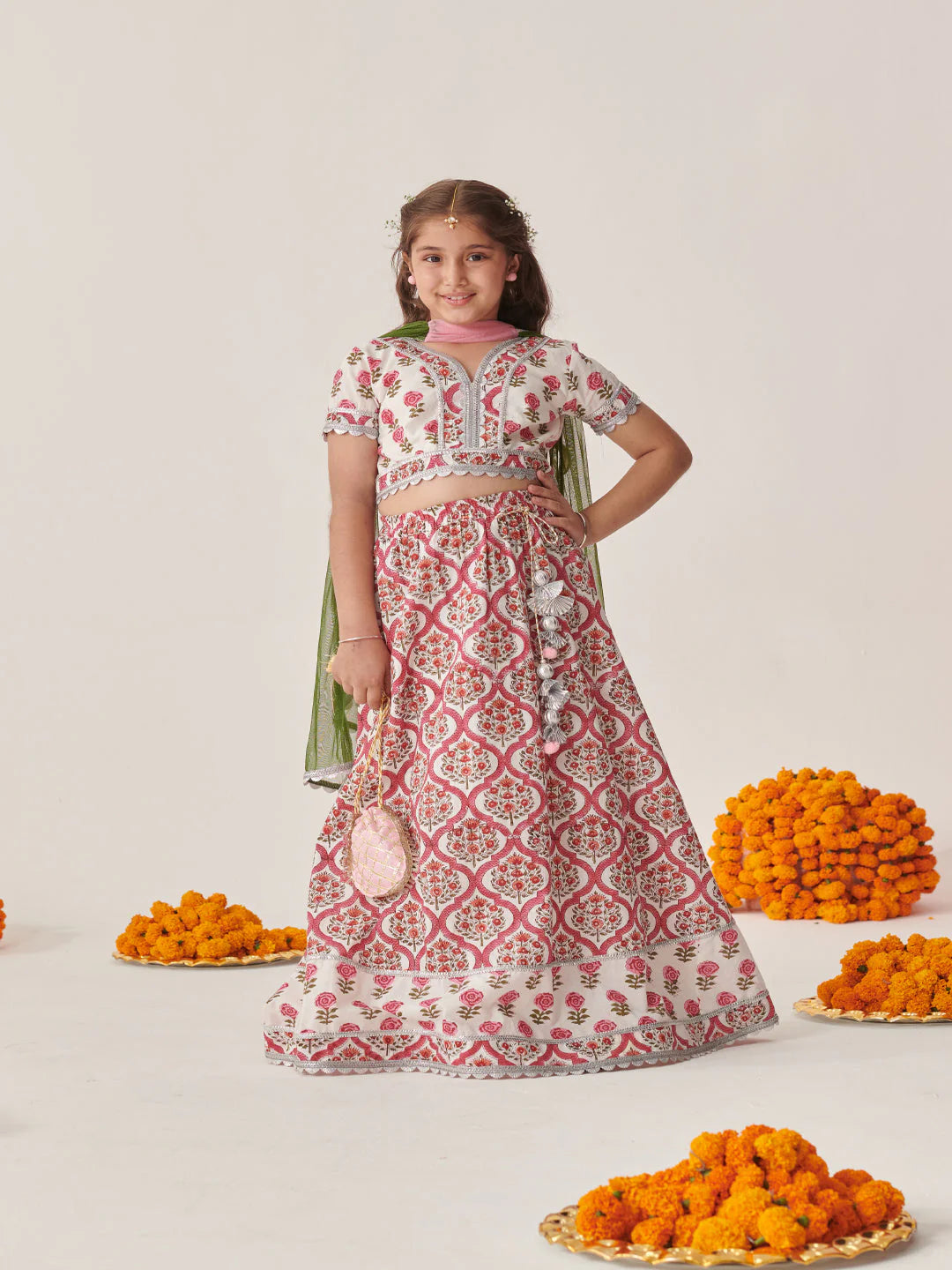 Girl - Red Cotton Lehanga Choli with Dupatta