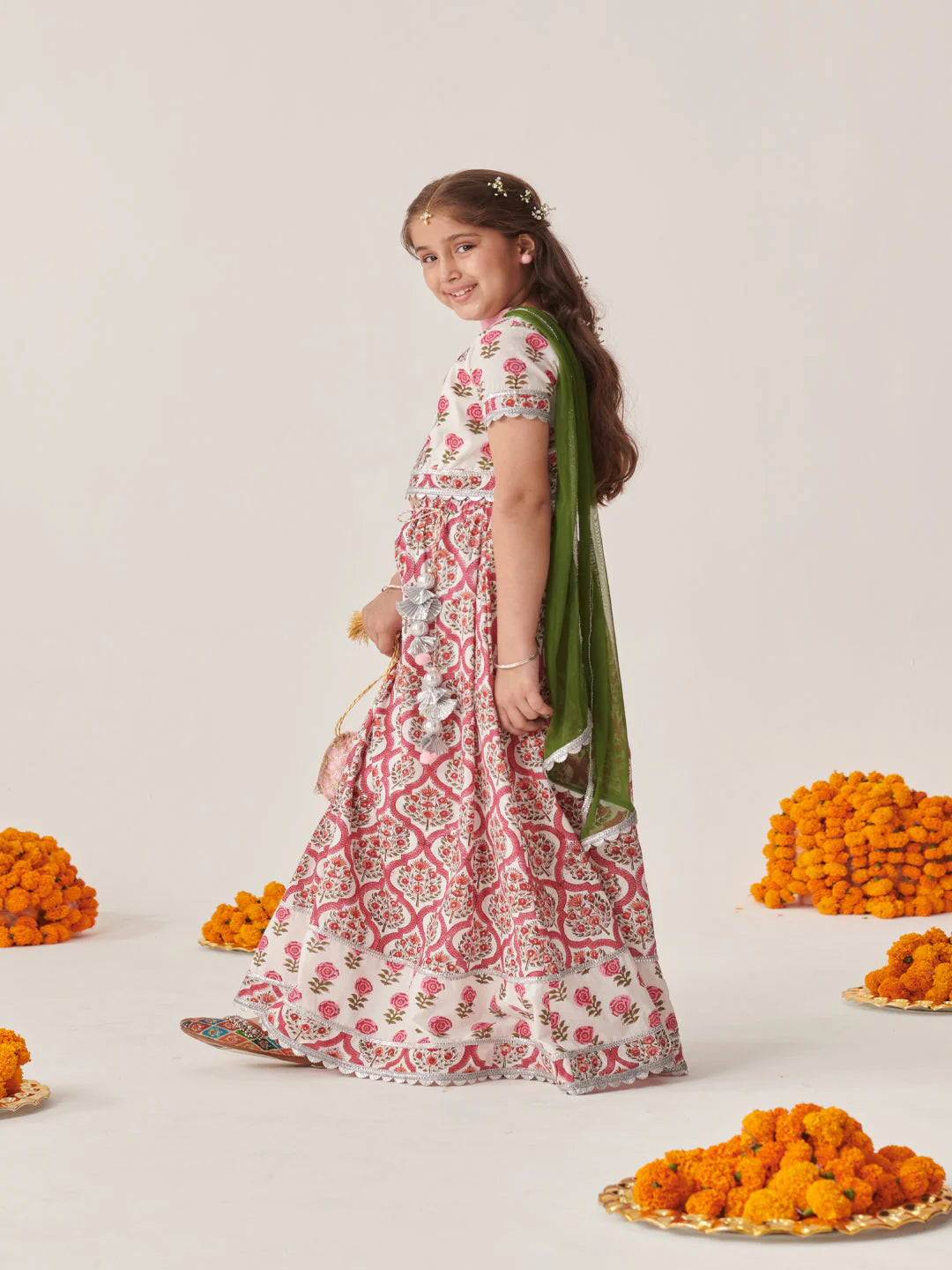 Girl - Red Cotton Lehanga Choli with Dupatta