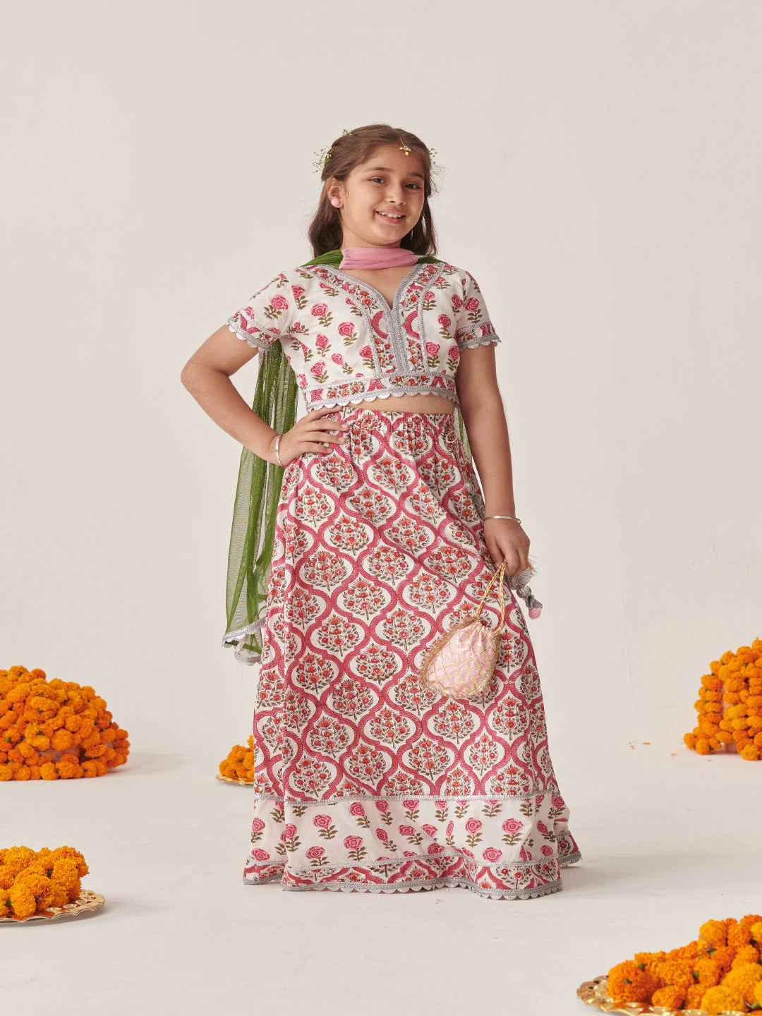 Girl - Red Cotton Lehanga Choli with Dupatta