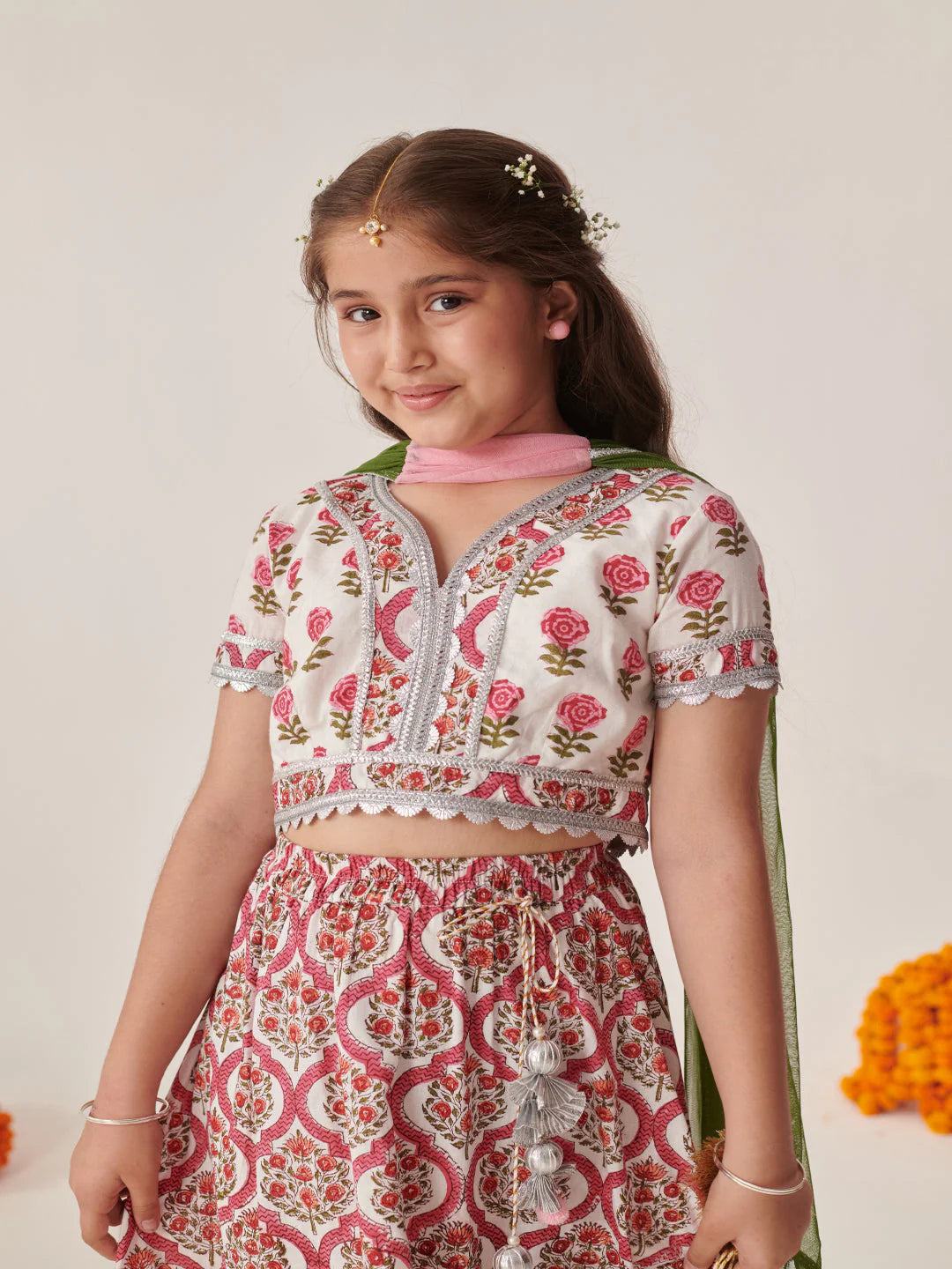 Girl - Red Cotton Lehanga Choli with Dupatta