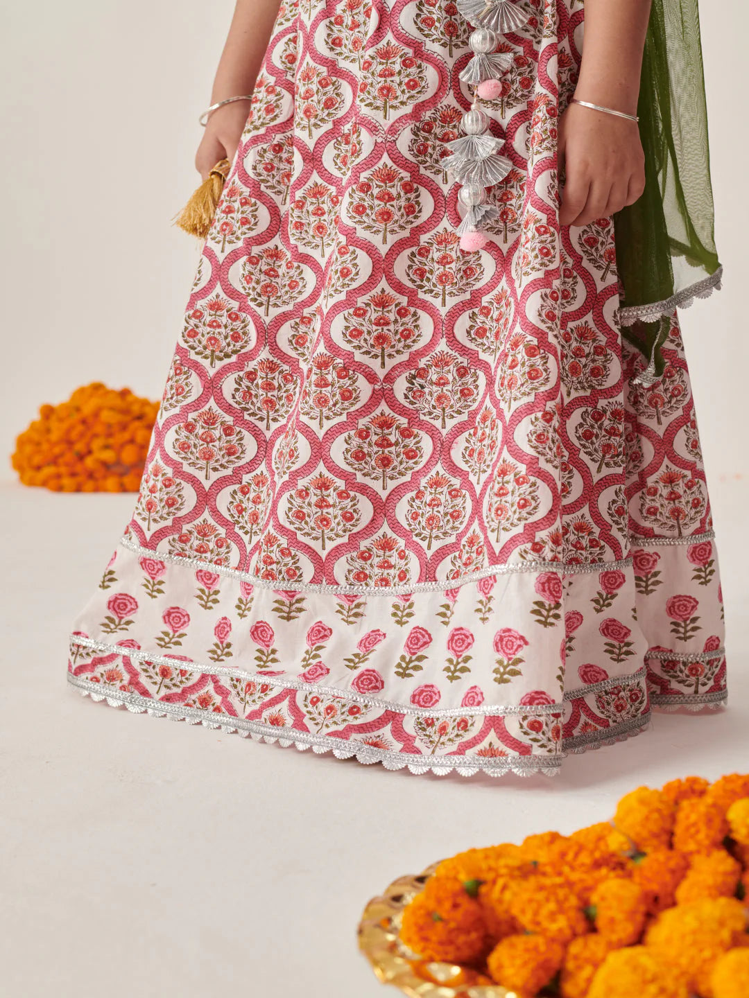 Girl - Red Cotton Lehanga Choli with Dupatta