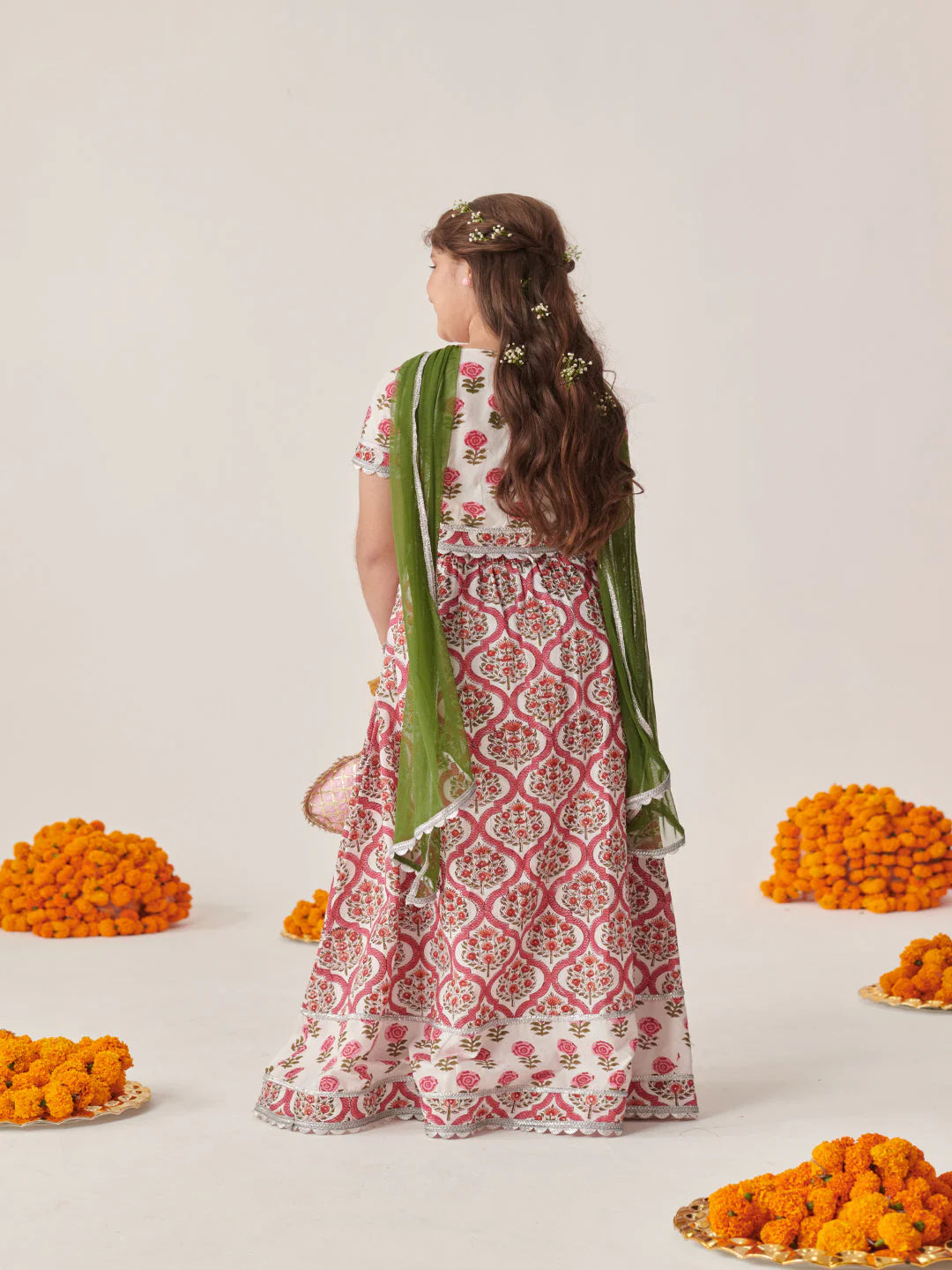 Girl - Red Cotton Lehanga Choli with Dupatta