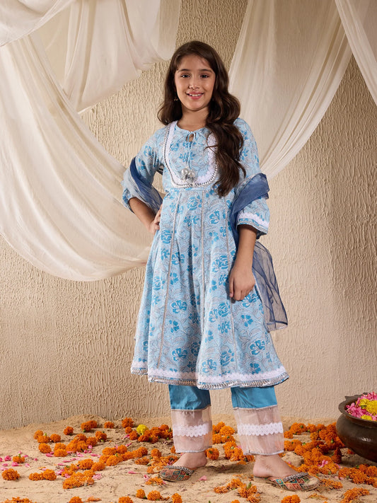 Girl - Blue Kurta Set with Dupatta