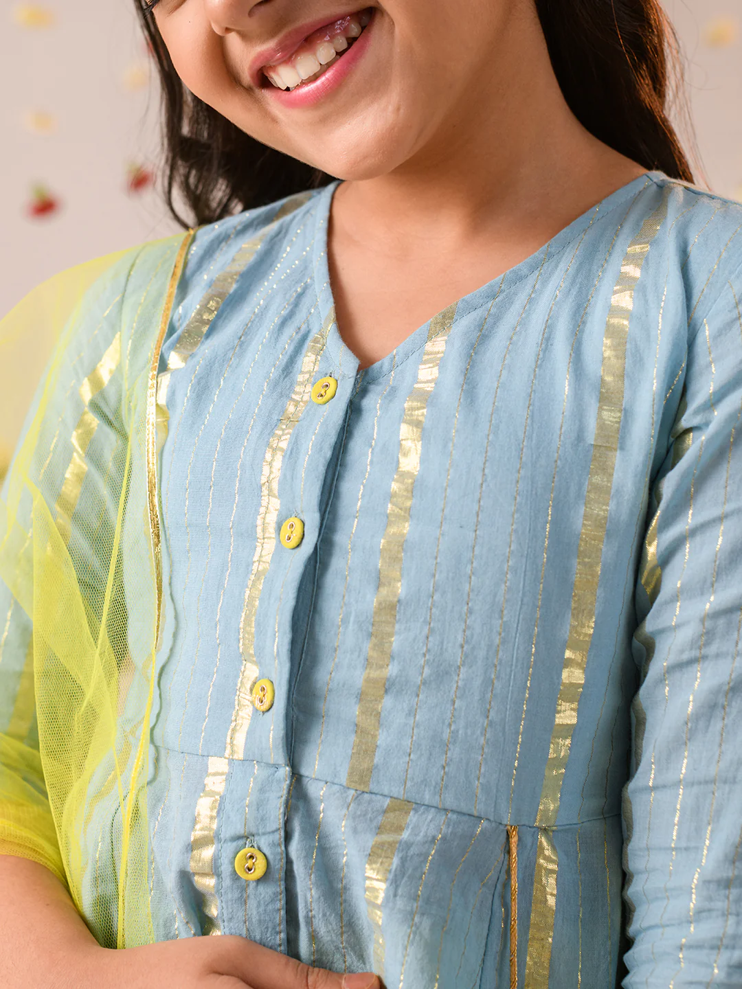 Girl - Blue Kurta with Yellow Sharara & Dupatta Set