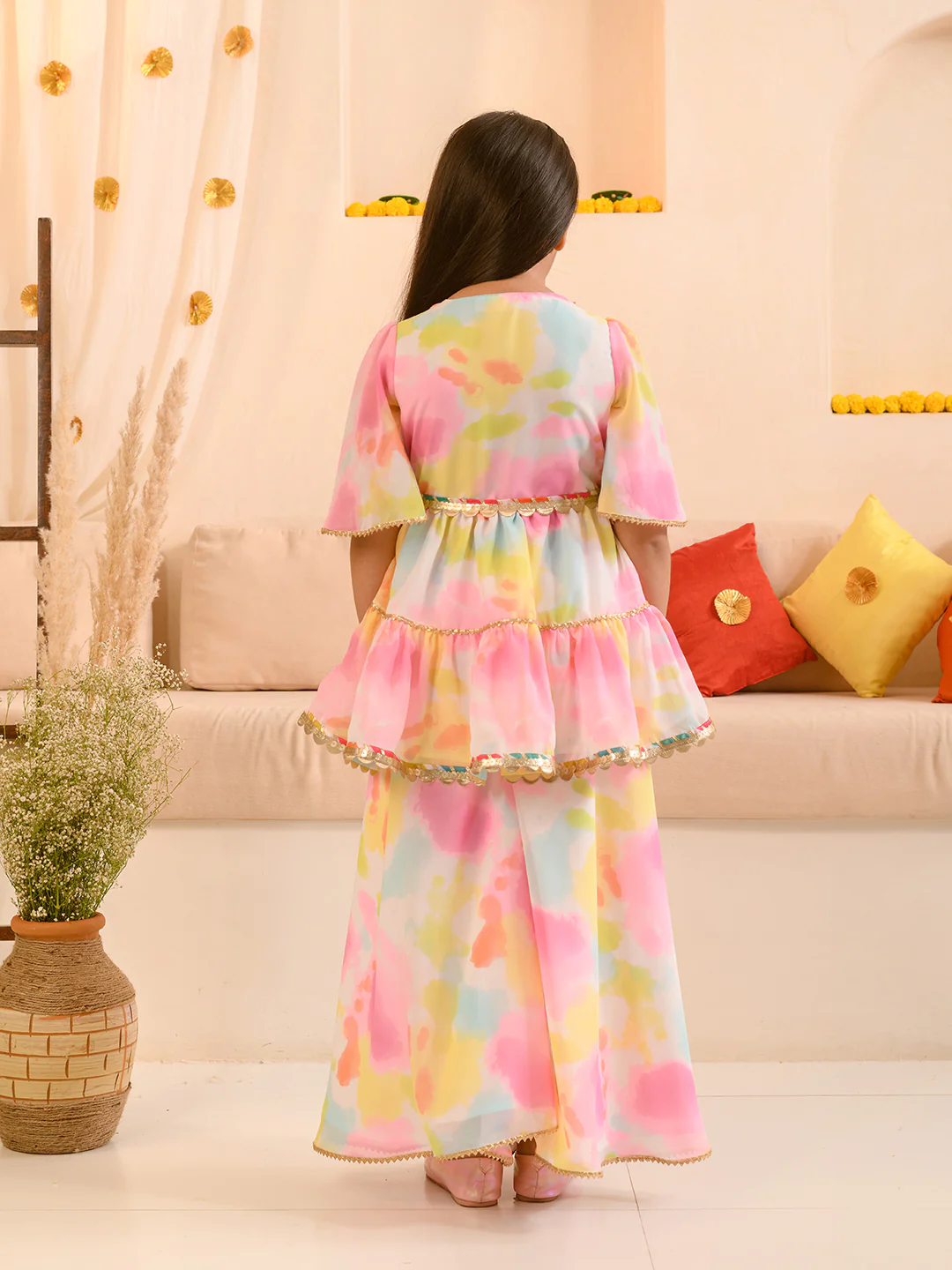 Girl - Multicolor Splash Print Kurta Sharara Set