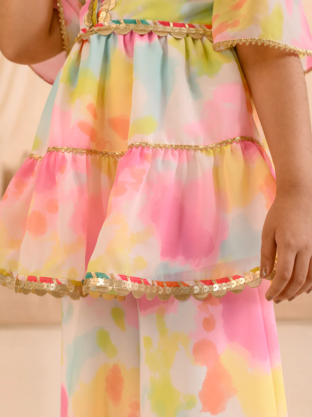 Girl - Multicolor Splash Print Kurta Sharara Set