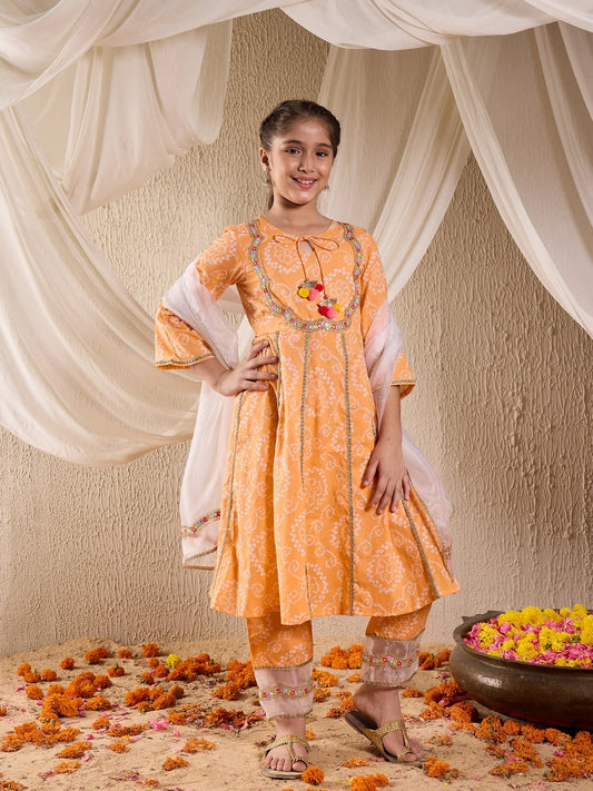 Girl Orange Bandej Kurta Set