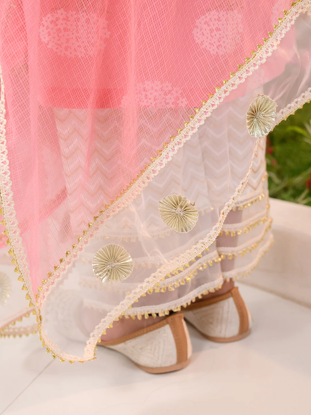 Girl - Cotton Pink Kurta with Offwhite Pant