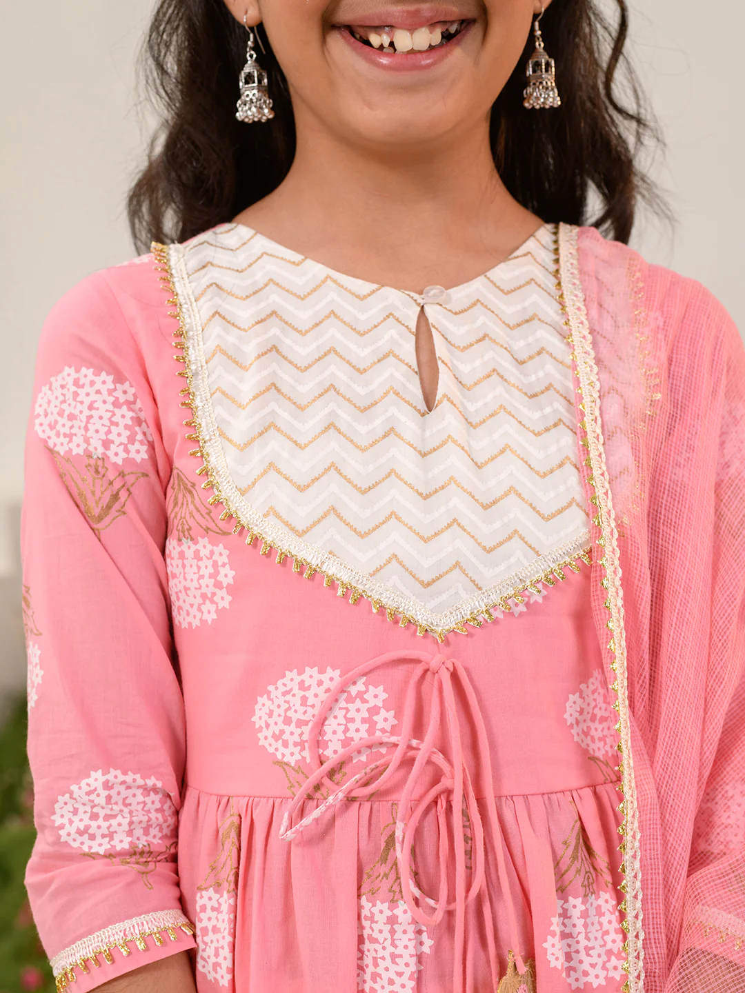 Girl - Cotton Pink Kurta with Offwhite Pant