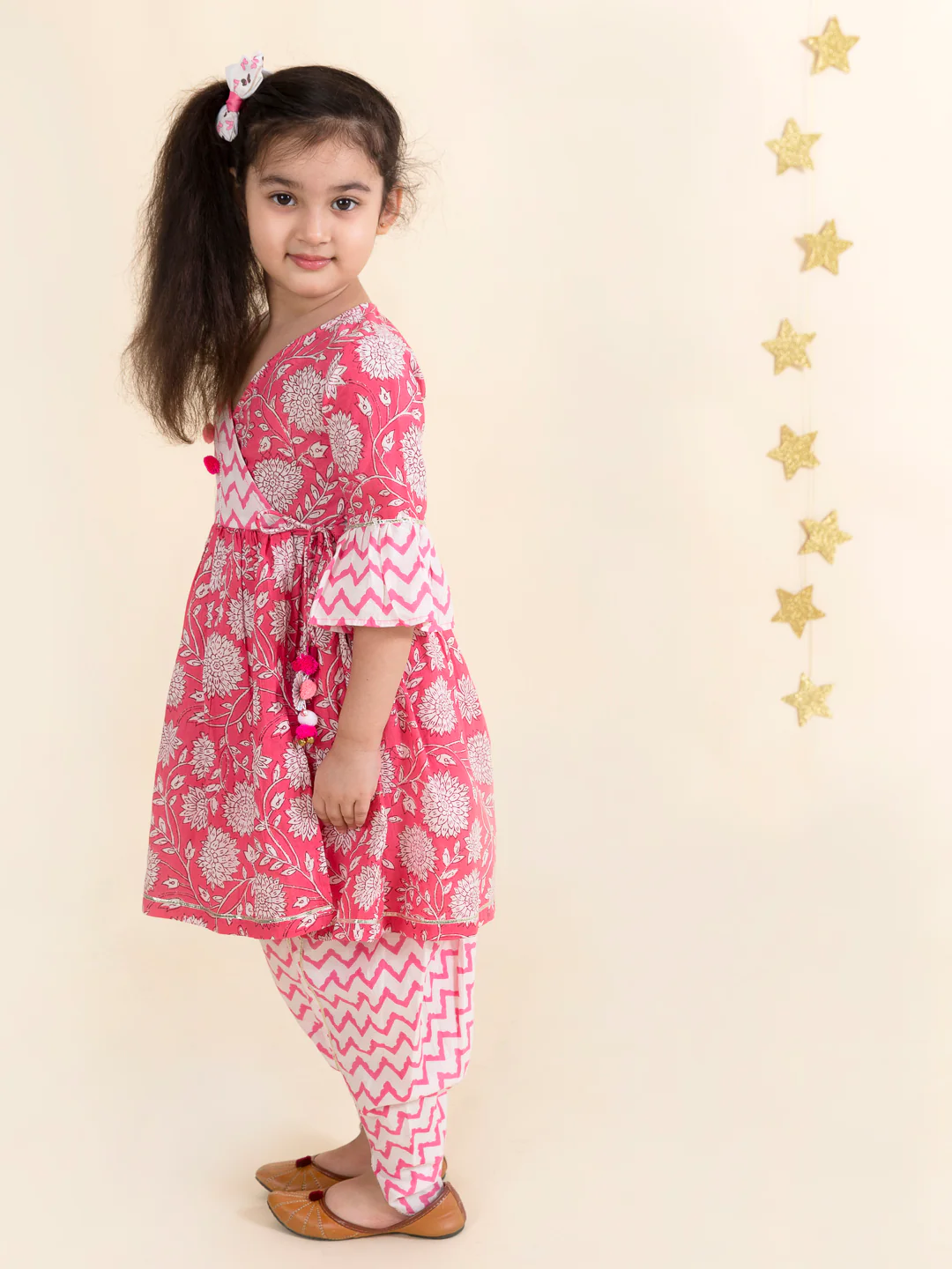 Girl - Pink Cotton Kurta with Dhoti Set