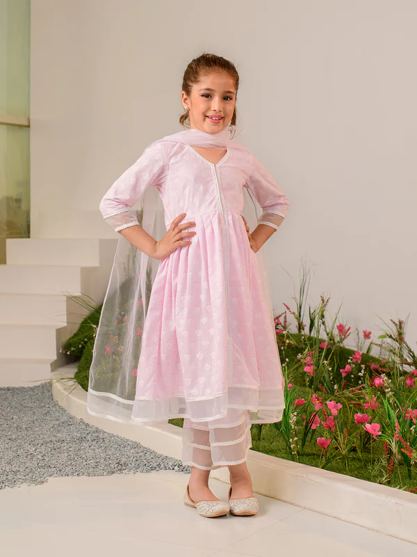 Girl - Pink Kurta Set with Dupatta