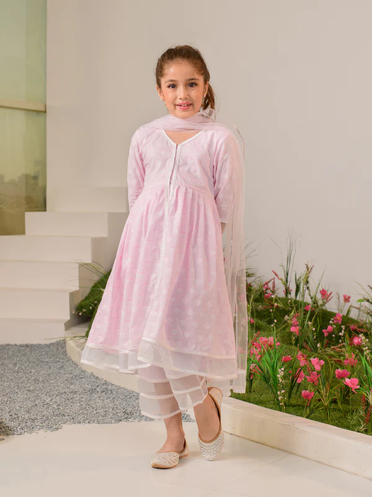 Girl - Pink Kurta Set with Dupatta