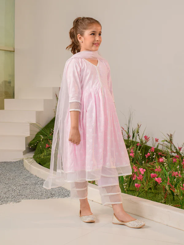 Girl - Pink Kurta Set with Dupatta