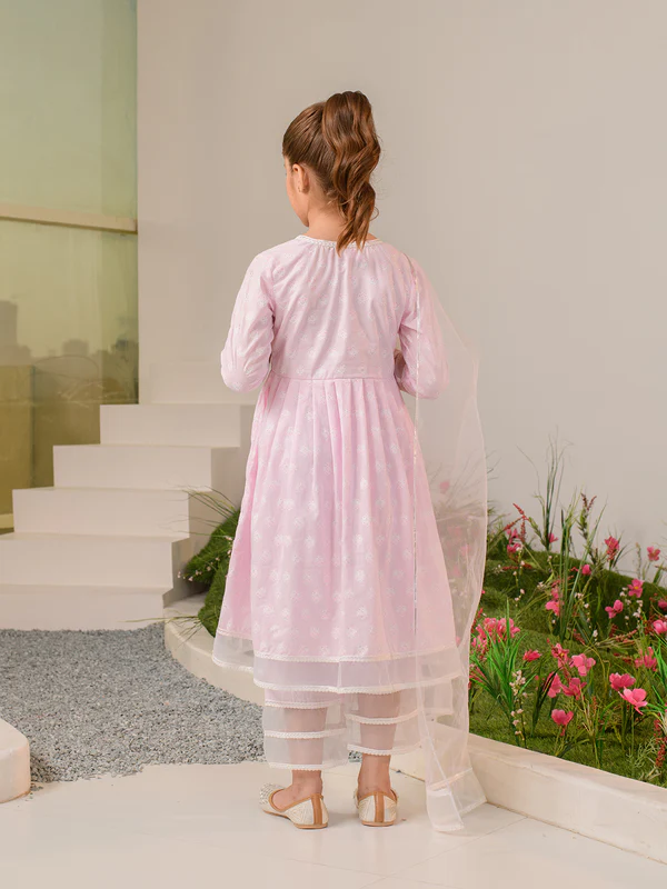 Girl - Pink Kurta Set with Dupatta
