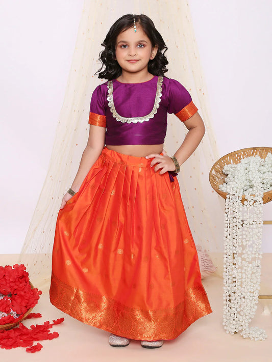 Girl - Purple Orange Pattu Lehnaga Choli