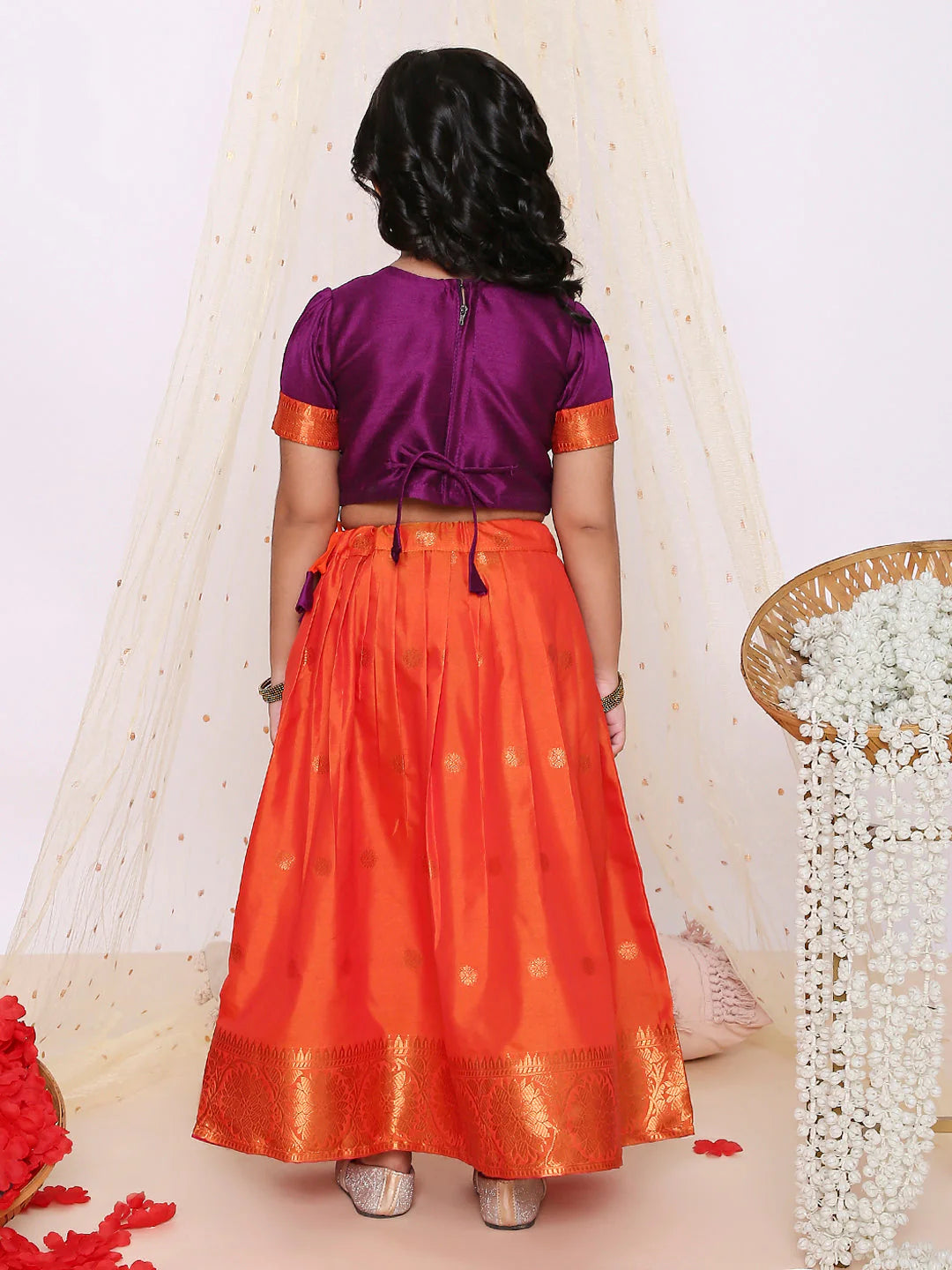 Girl - Purple Orange Pattu Lehnaga Choli