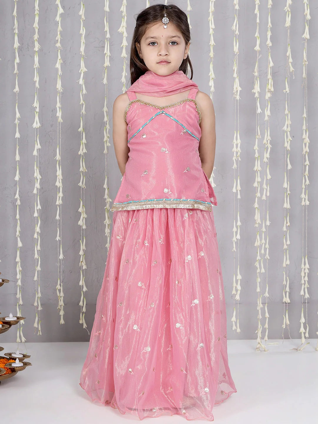 Girl - Pink Golden shade Lehanga with Choli and Dupatta