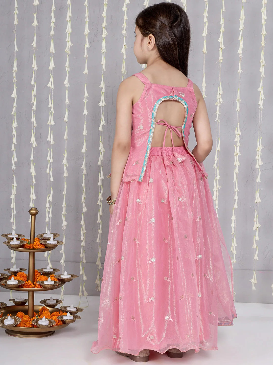 Girl - Pink Golden shade Lehanga with Choli and Dupatta