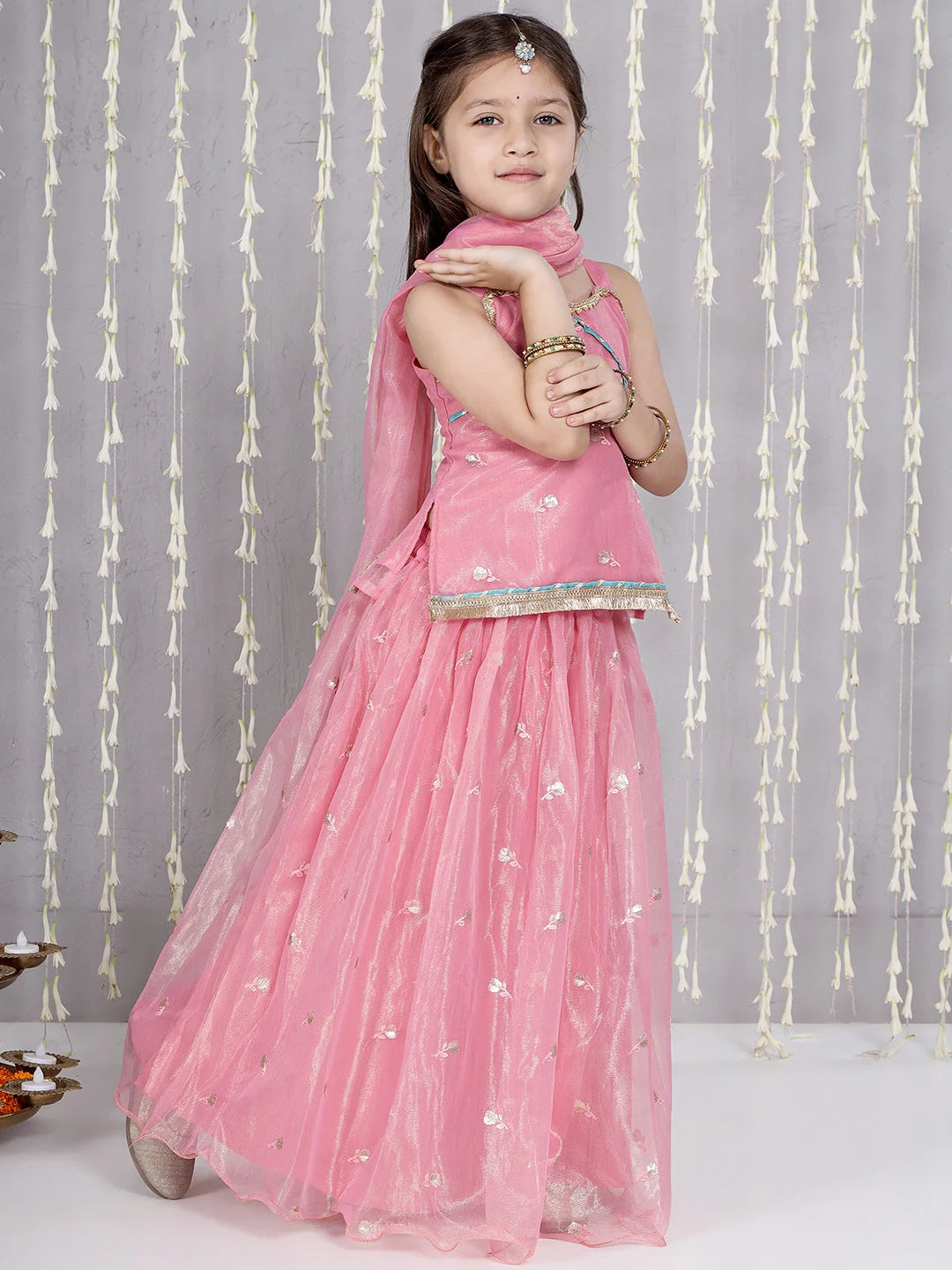 Girl - Pink Golden shade Lehanga with Choli and Dupatta