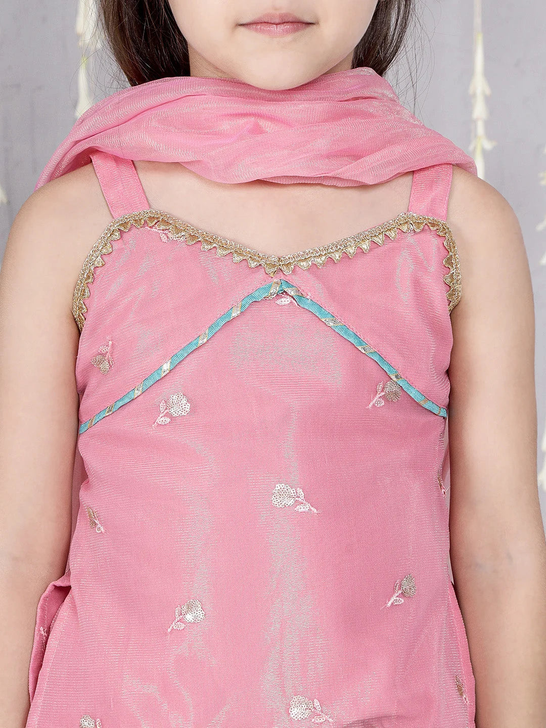 Girl - Pink Golden shade Lehanga with Choli and Dupatta