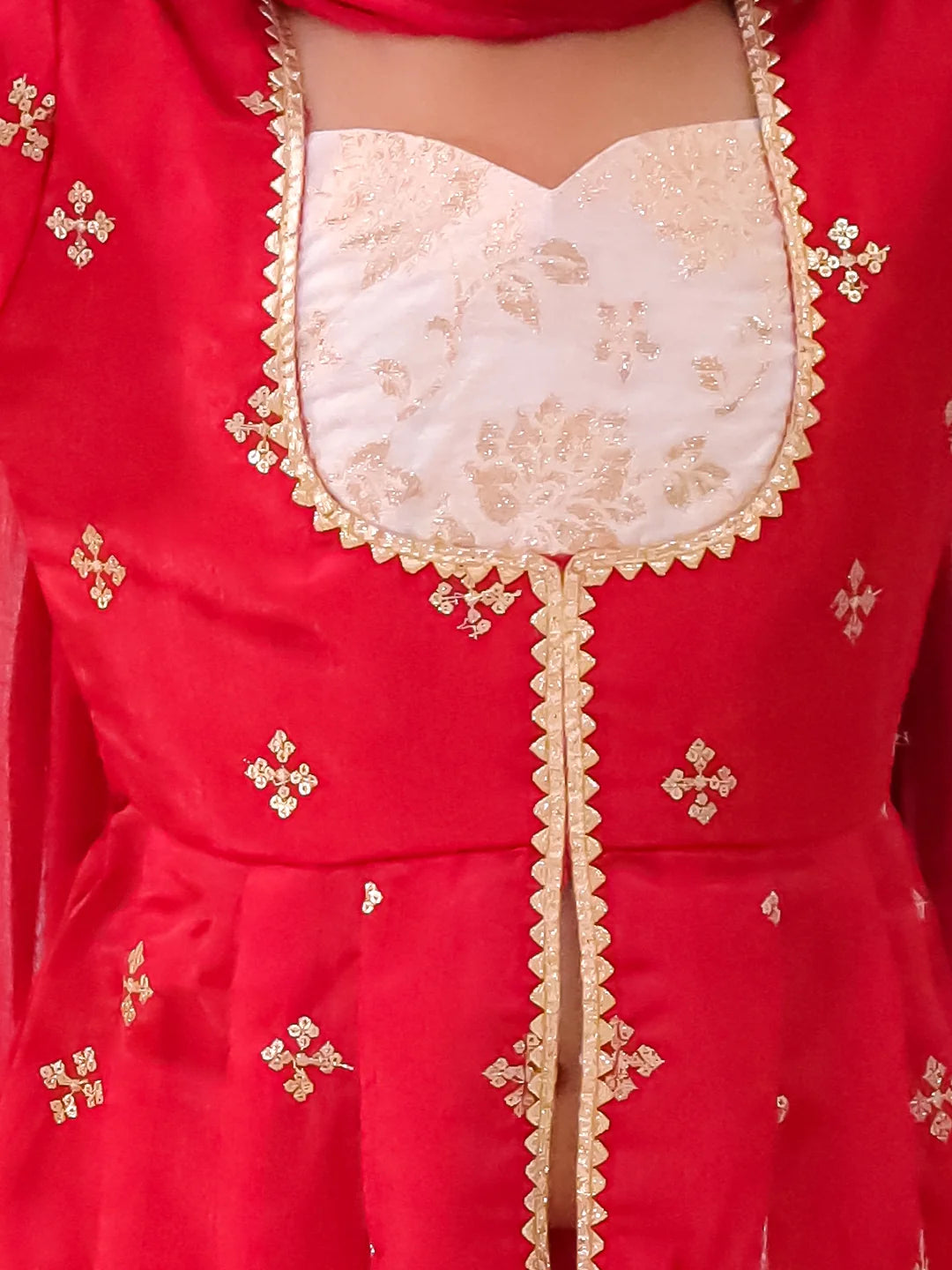 Girl - Red Chinon Silk Kurta Sharara Set with Duppatta