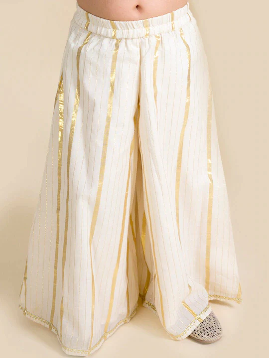 Girl - Yellow Lehariya with Offwhite Sharara Set