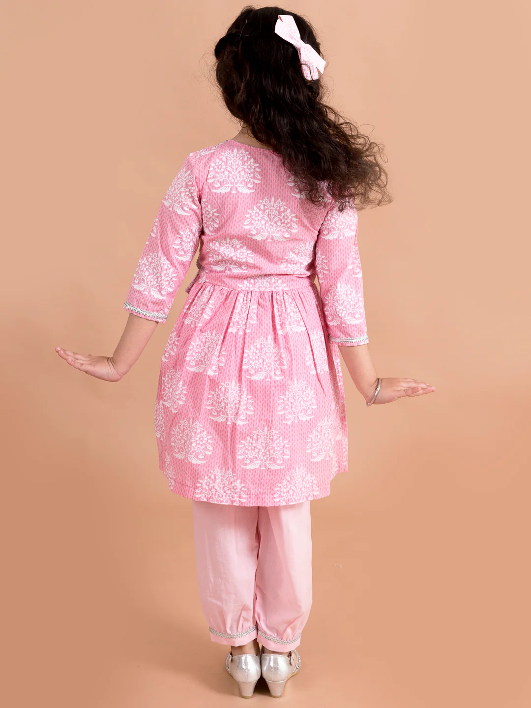 Girl - Pink Cotton Kurta Pant & Net Dupatta