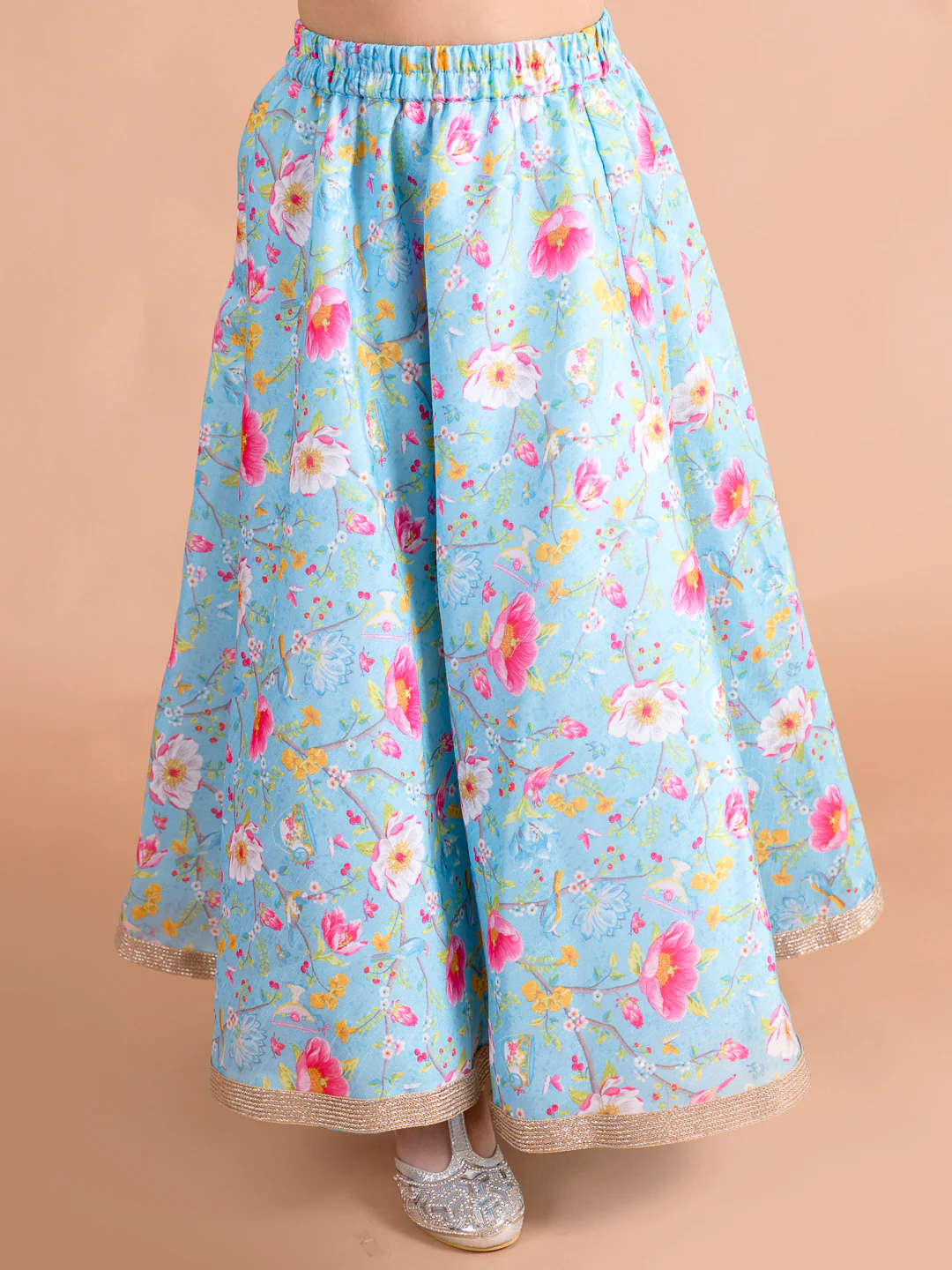Girl - Blue Floral Print with Pink Open Jacket