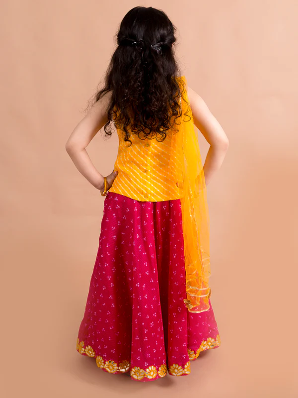 Girl - Yellow & Magenta Lehanga Choli with Dupatta