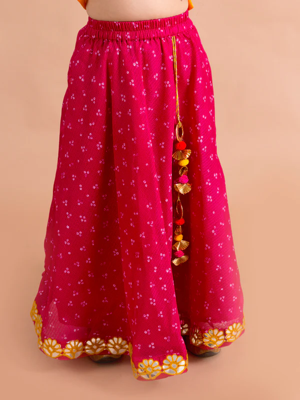 Girl - Yellow & Magenta Lehanga Choli with Dupatta