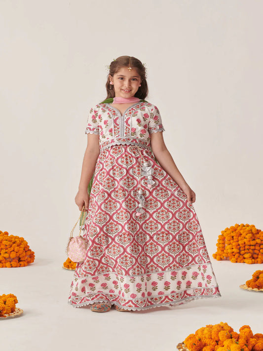 Girl - Red Cotton Lehanga Choli with Dupatta