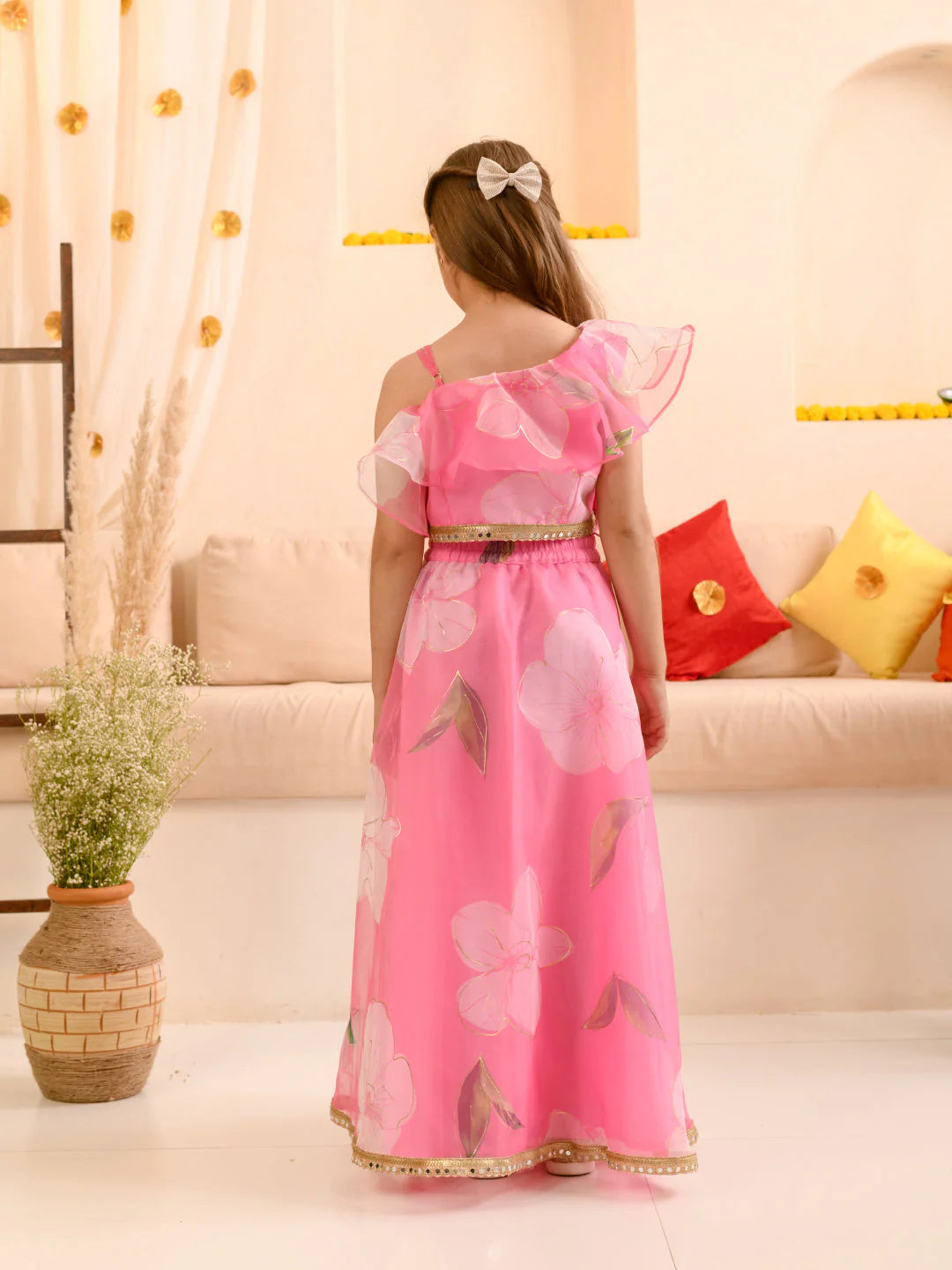 Girl - Pink Floral Lehanga Choli with Dupatta