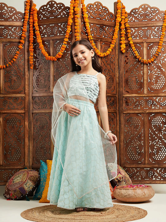 Girl - SeaGreen Lehanga Choli & Dupatta