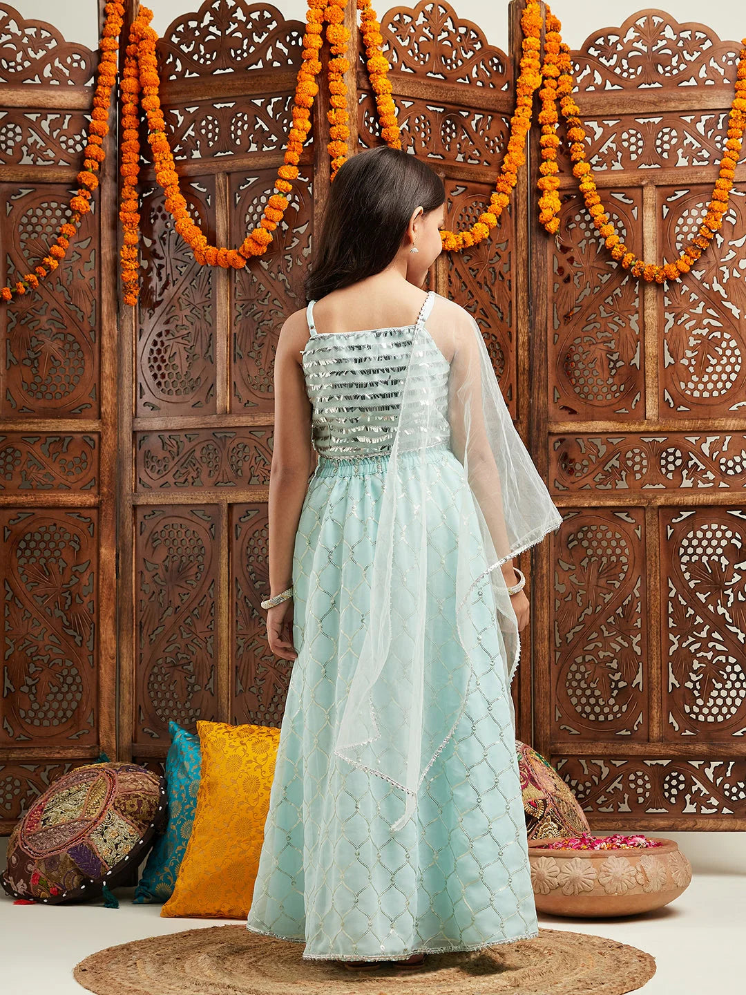 Girl - SeaGreen Lehanga Choli & Dupatta