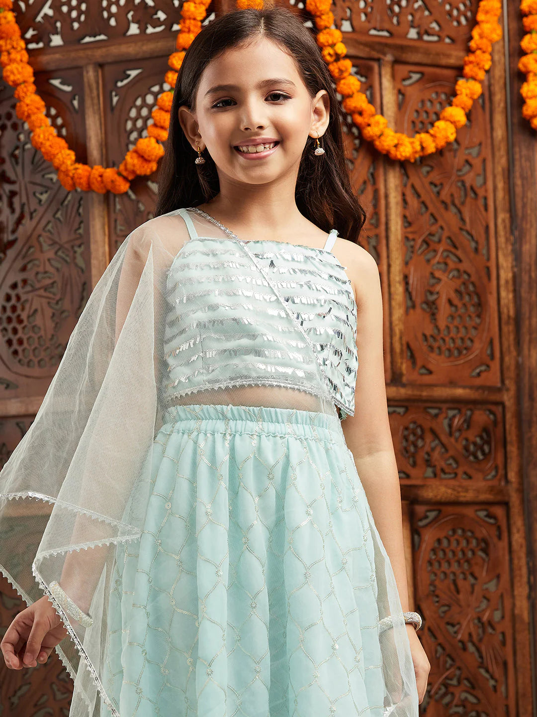 Girl - SeaGreen Lehanga Choli & Dupatta