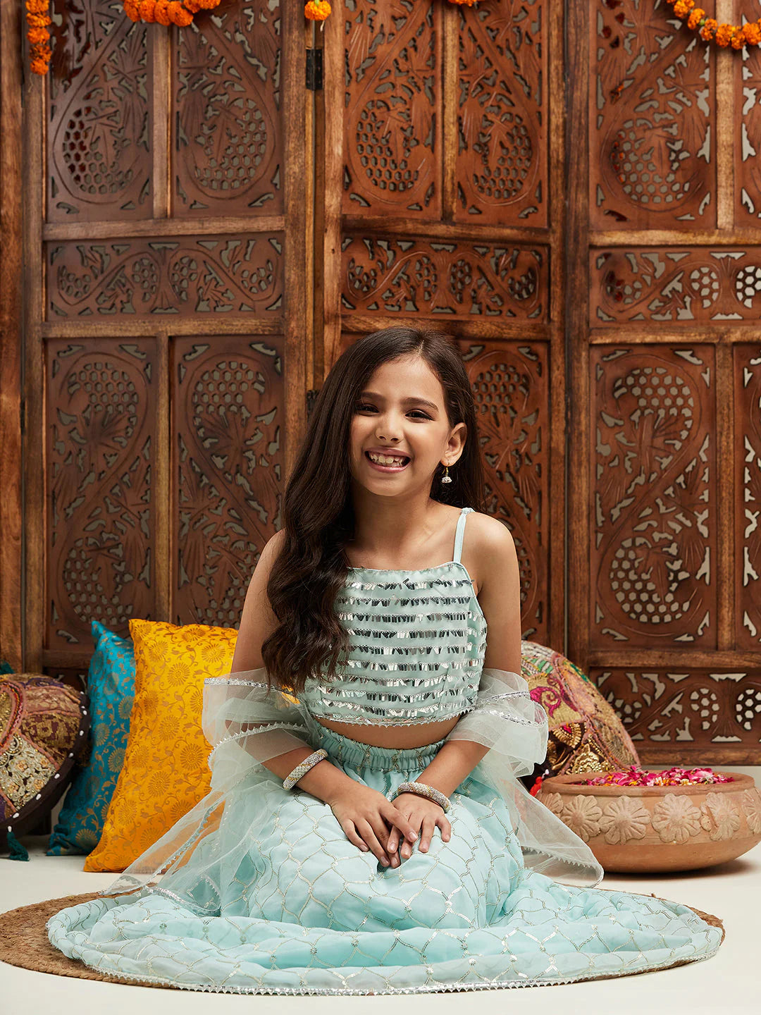 Girl - SeaGreen Lehanga Choli & Dupatta